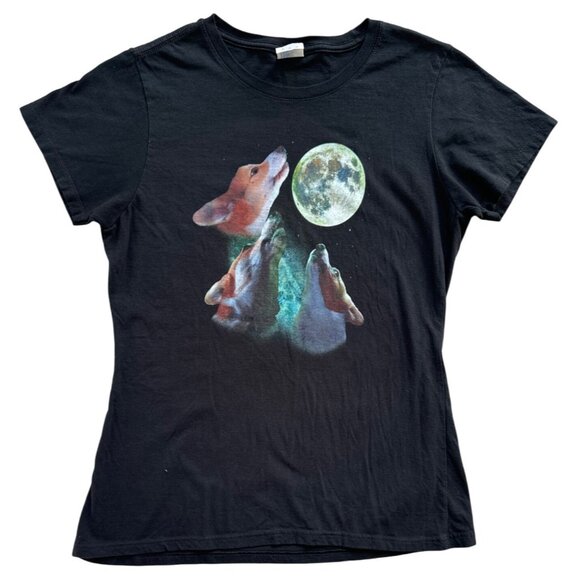 Port & Company Ladies Medium Black T-Shirt With Coyotes & Moon Graphic - Picture 1 of 6